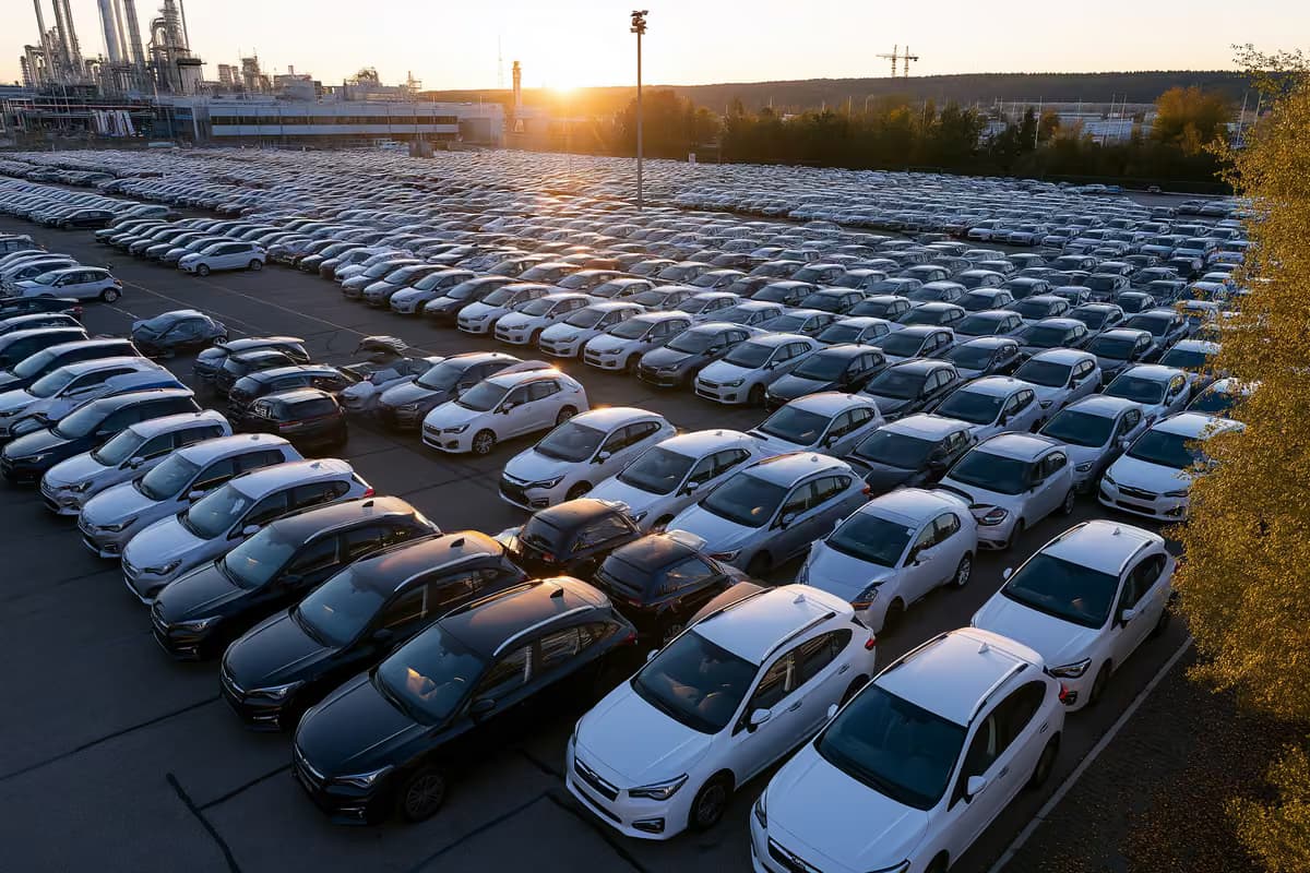 Αυτοκίνητα σε μια γραμμή παραγωγής Volkswagen μέσα σε ένα γερμανικό εργοστάσιο συναρμολόγησης.